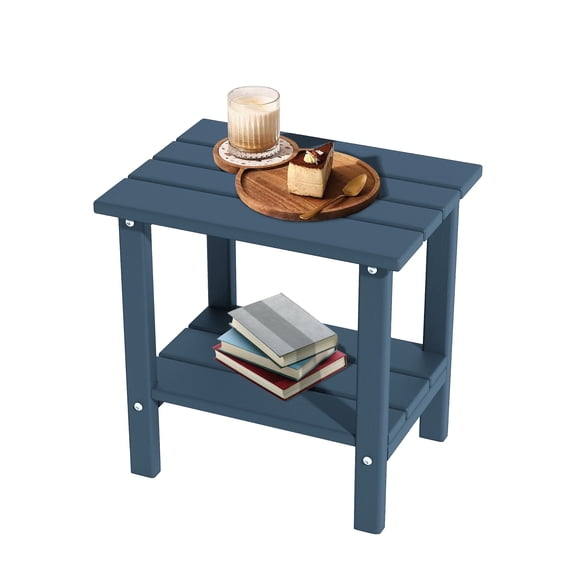 Eco-Friendly Adirondack Storage Table – Recycled HDPE 2-Tier Design with Drainage Slats for Backyard, Balcony – Lightweight & Corrosion Resistant -Dark Blue