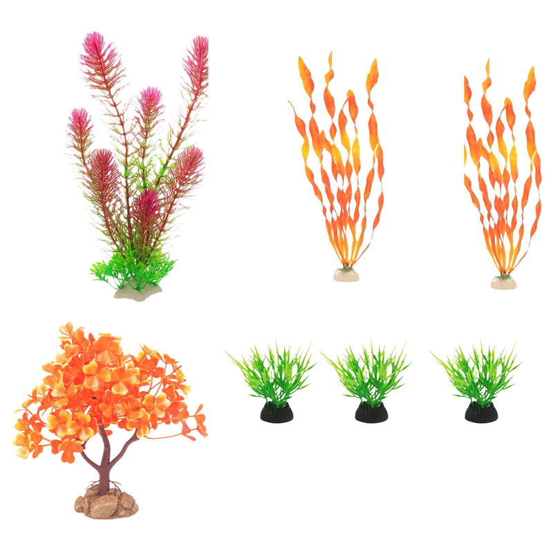 Image showcasing Eco-Friendly Aquarium Decor Set: 16cm Orange-Red Tree Grass, 30cm ...