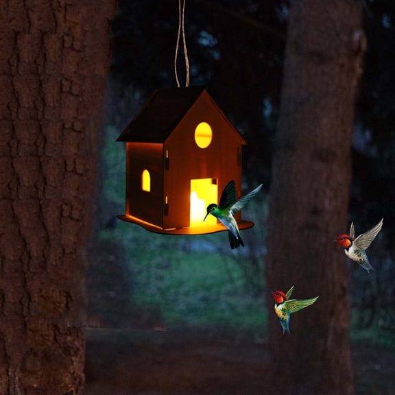 Eco-Friendly Assembled Bird House ,Detachable Wooden Bird House with LED Light, Unique Hanging Bird Box for Garden Patio Decor
