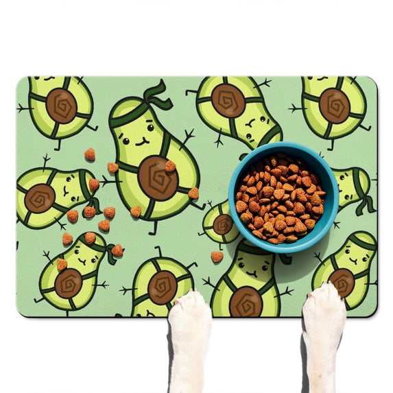 Eco-Friendly Avocado Print Dog Mat - Non-Slip Absorbent Pet Food Pad with Leather-Like Surface, Large Size for Messy Eaters