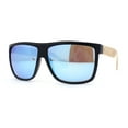 thumbnail image 1 of Eco Friendly Bamboo Wood Arm Large Flat Top Horn Rim Hipster Sunglasses Black - Blue Mirror, 1 of 4