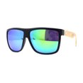 thumbnail image 1 of Eco Friendly Bamboo Wood Arm Large Flat Top Horn Rim Hipster Sunglasses Black - Green Mirror, 1 of 4