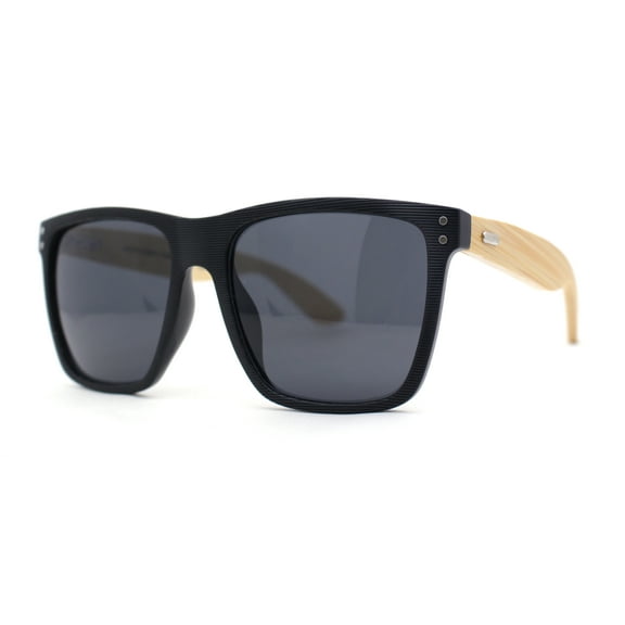 Eco Friendly Bamboo Wood Arm Large Horn Rim Hipster Sunglasses All Black