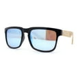thumbnail image 1 of Eco Friendly Bamboo Wood Arm Rectangle Horn Rim Keyhole Sunglasses Black - Blue Mirror, 1 of 4
