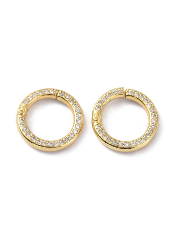 Eco-Friendly Brass Micro Pave Clear Cubic Zirconia Twister Clasps Ring Real 18K Gold Plated 15.5x15.5x3.5mm