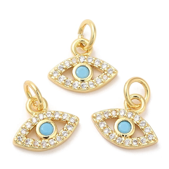Eco-Friendly Brass Micro Pave Cubic Zirconia Charms Lead Free Cadmium Free Eye Golden 8x11x2mm Hole: 1mm