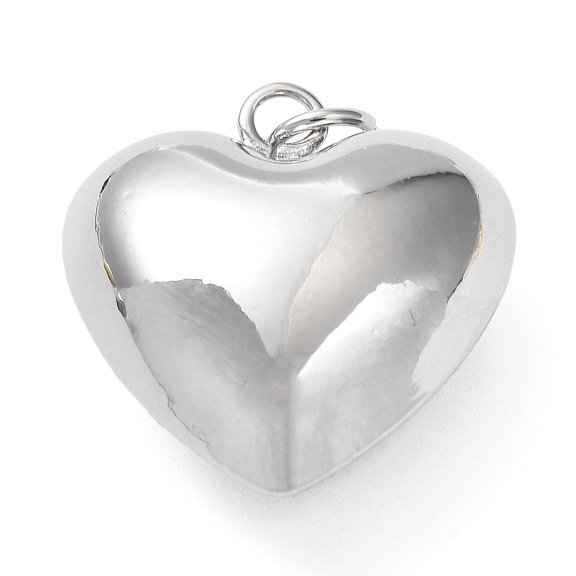 Eco-Friendly Brass Pendants Cadmium Free Lead Free with Jump Ring Heart Charm Platinum 26.5x25x13mm