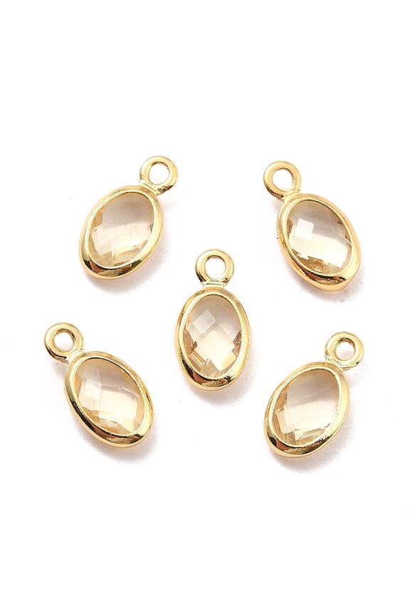 Eco-Friendly Brass with Glass Pendants Long-Lasting Plated Lead Free Cadmium Free Nickel Free Oval Real 18K golden Plated Wheat 9x4.5x2mm Hole: 1.2mm