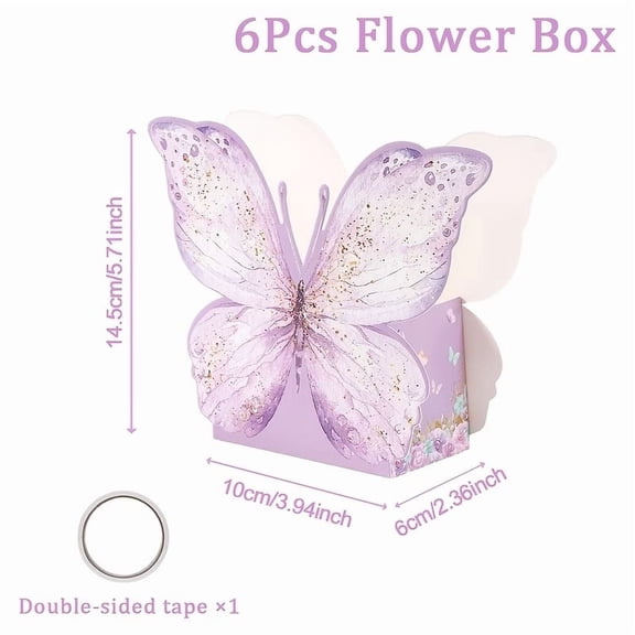 Eco-Friendly Butterfly Floral Gift Boxes 6-Pack - Light Pink & Purple for Weddings, Birthdays, Baby Showers, and Home Decor