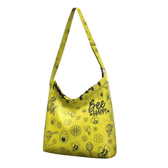 Eco-Friendly Canvas Tote Bag with Bee and Honeycomb Print – Yellow Bumble Bee Cartoon Pattern, Reusable Gift Tote for Bee Lovers