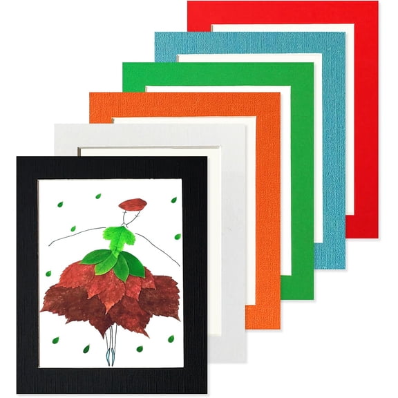 Eco-Friendly Cardboard Photo Frames Set of 6 - Removable Adhesive Ultra-Thin Frames for 10x8 Inch Pictures,No-Residue Easy Peel for Wall,Glass,Tile (White, Black, Green, Blue, Orange, Red)