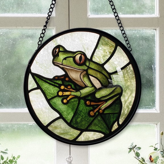 Eco Friendly Christmas Gift - Green Frog Amphibianss Stained Glass Hanging Ornament - Silver & Gold Christmas Tree Decor, Holiday Gift for Family & Friends, Collectible 2025
