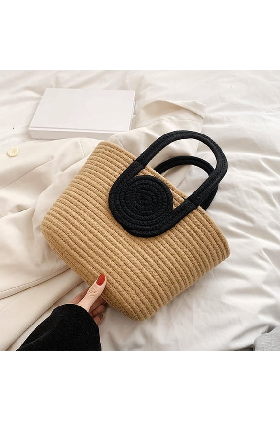 Eco-Friendly Cotton & Linen Rope Tote Bag - Woven Handheld Bag with Reinforced Handles & Woven Structure for Beach/Commuter/Shopping Use, Daily Versatile Handbag