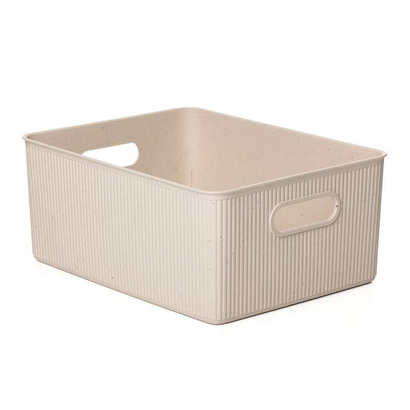 Decorative Plastic Open Home Storage Bins Organizer Baskets, Medium White  (1 Pack) Container Boxes for Organizing Closet Shelves Drawer Shelf -  Ribbed