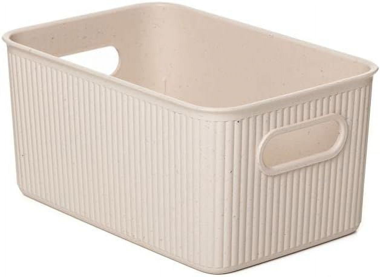 Eco-Friendly Decorative Plastic Open Home Storage Bins Organizer Baskets, Medium (1 Pack) Container Boxes for Organizing Closet Shelves Drawer Shelf - Ribbed Collection 5 Liter