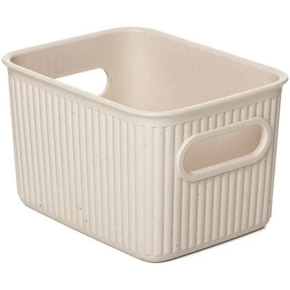 Eco-Friendly Decorative Plastic Open Home Storage Bins Organizer Baskets, Small (1 Pack) Container Boxes for Organizing Closet Shelves Drawer Shelf - Ribbed Collection 1.5 Liter