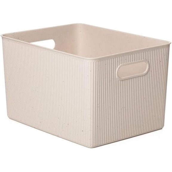 Eco-Friendly Decorative Plastic Open Home Storage Bins Organizer Baskets, X-Large (1 Pack) Container Boxes for Organizing Closet Shelves Drawer Shelf - Ribbed Collection 22 Liter/23 Quart