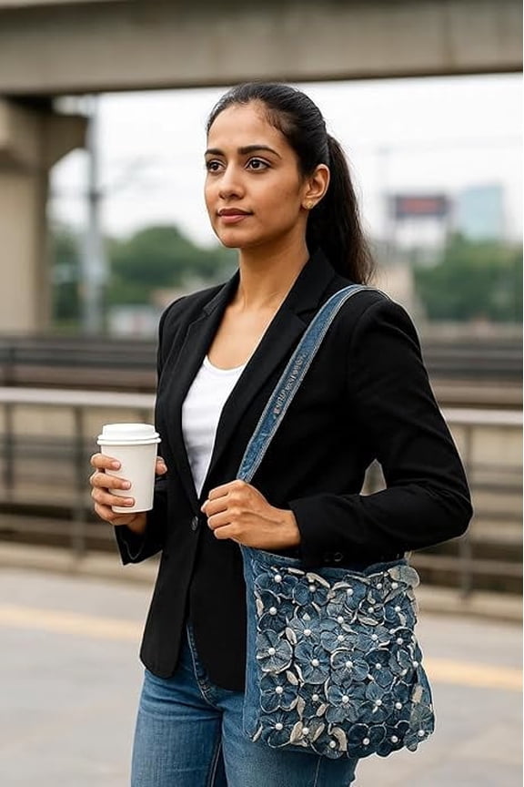 Eco-Friendly Denim Handbag Handmade Upcycled Tote with Boho Style