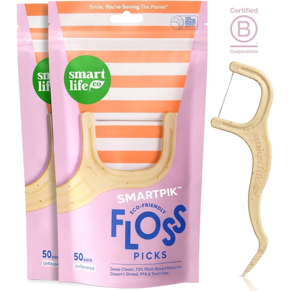 Eco-Friendly Dental Floss Picks (100ct) - Flossers Made With Straw Wheat Blend Strong Anti-Shred Thread For Tight Gaps Tooth Pick Stick Adults Soft on Gum & Teeth Vegan Unflavored