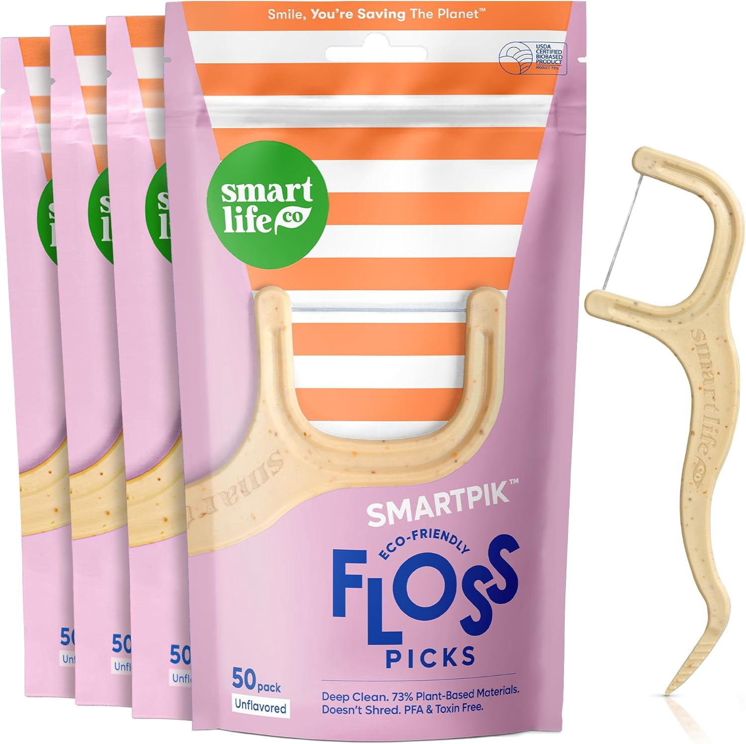 Eco-Friendly Dental Floss Picks (200ct) - Flossers Made With Straw Wheat Blend Strong Anti-Shred Thread For Tight Gaps Tooth Pick Stick Adults Soft on Gum & Teeth Vegan Unflavored