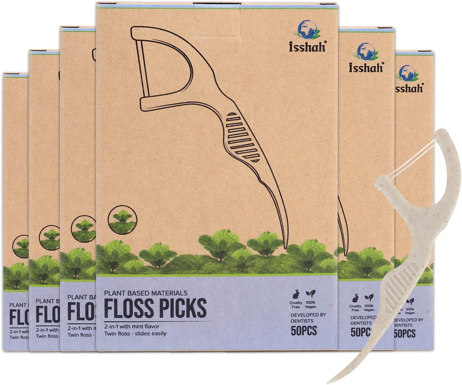 EcoFriendly Dental Floss Picks (300 Count) Plant Based, Vegan