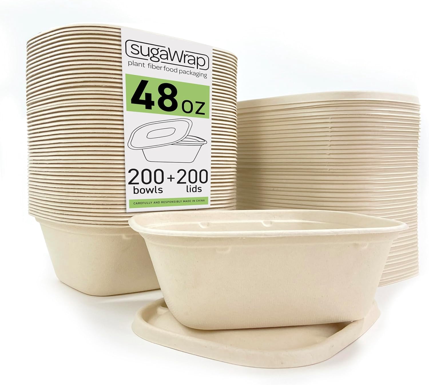 Eco-Friendly Disposable 48oz Food Containers with Lids (200 Bowls + 200 ...