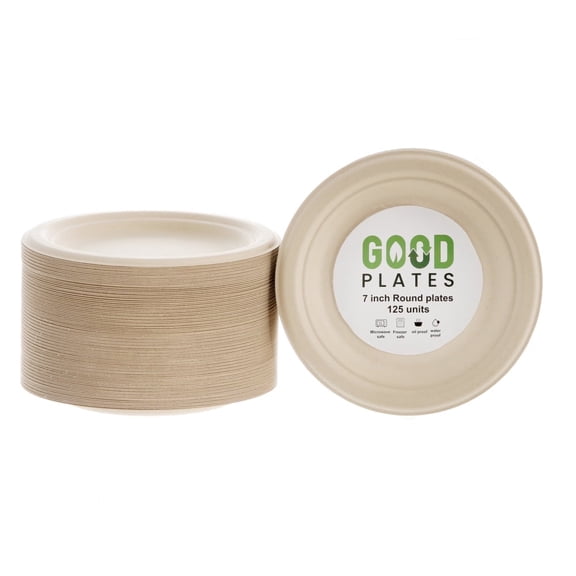 Eco-Friendly Disposable Round Plates 7" inch (125 pack) - Made from sugarcane fiber