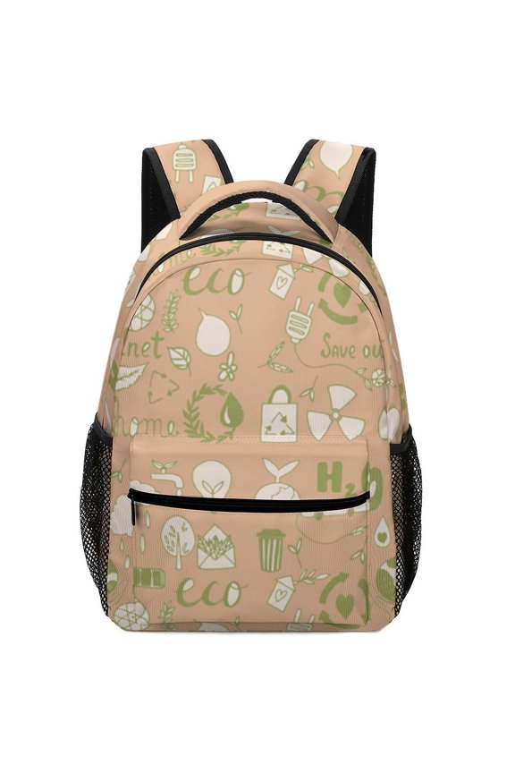Eco Friendly Doodle Pattern Oxford Backpack Water Resistant Daily Travel Multi Pockets