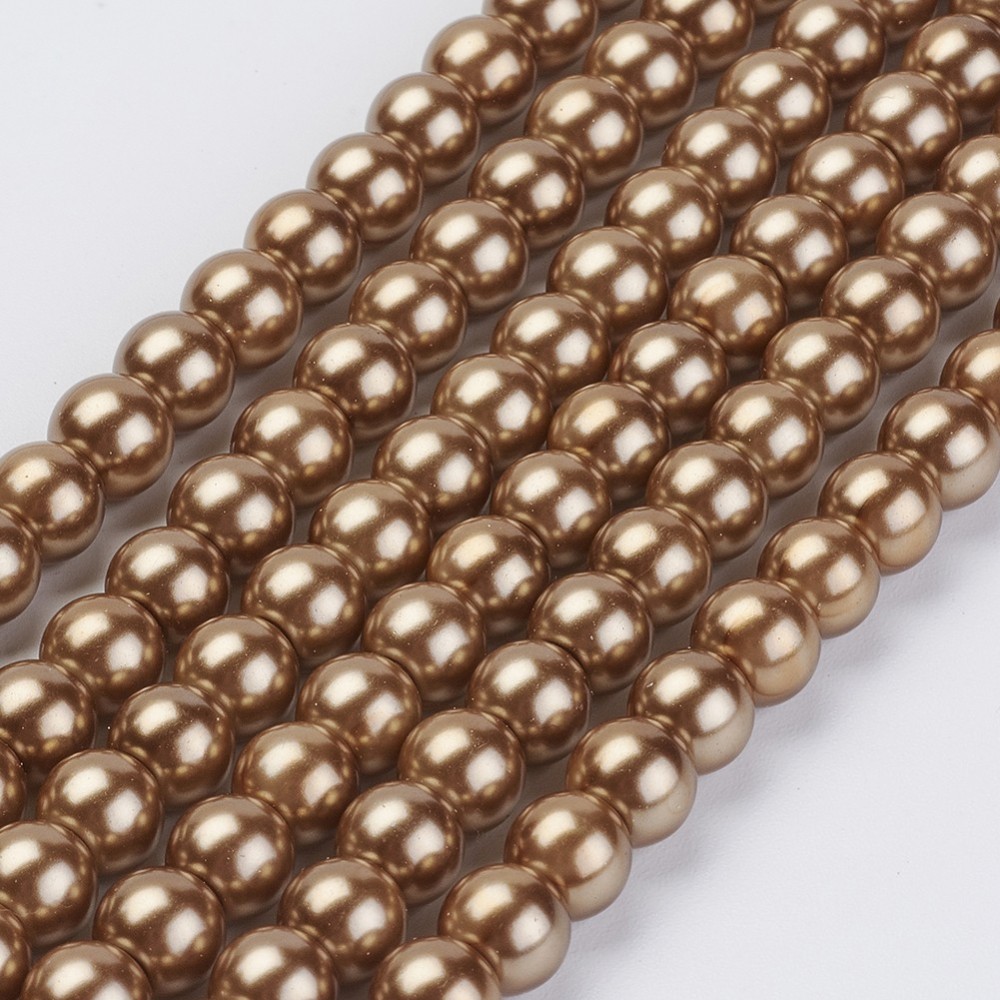 Eco-Friendly Dyed Glass Pearl Beads Strands Grade A Round Cotton Cord Threaded Coffee 6mm Hole: 1.2~1.5mm 70pcs/strand 15.7 inch