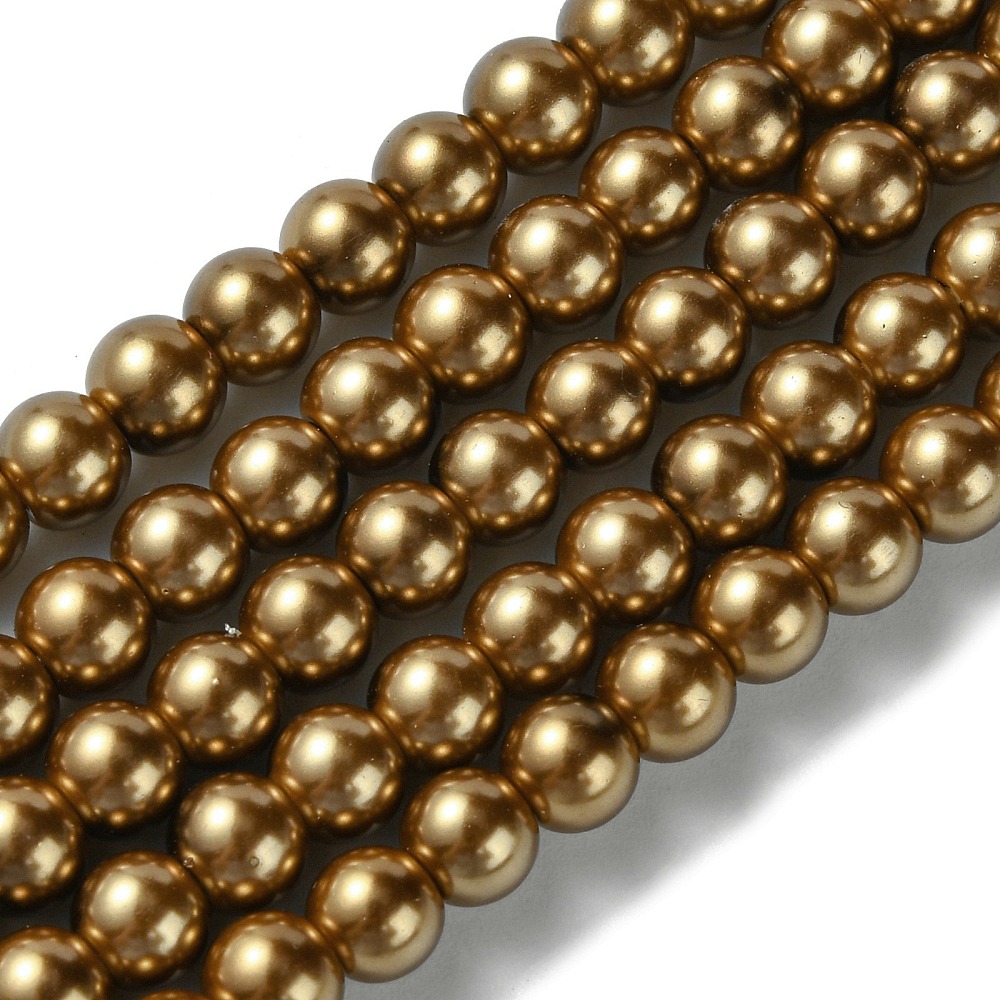Eco-Friendly Dyed Glass Pearl Beads Strands Grade A Round Cotton Cord Threaded Dark Goldenrod 6mm Hole: 1.2~1.5mm 70pcs/strand 15.7 inch