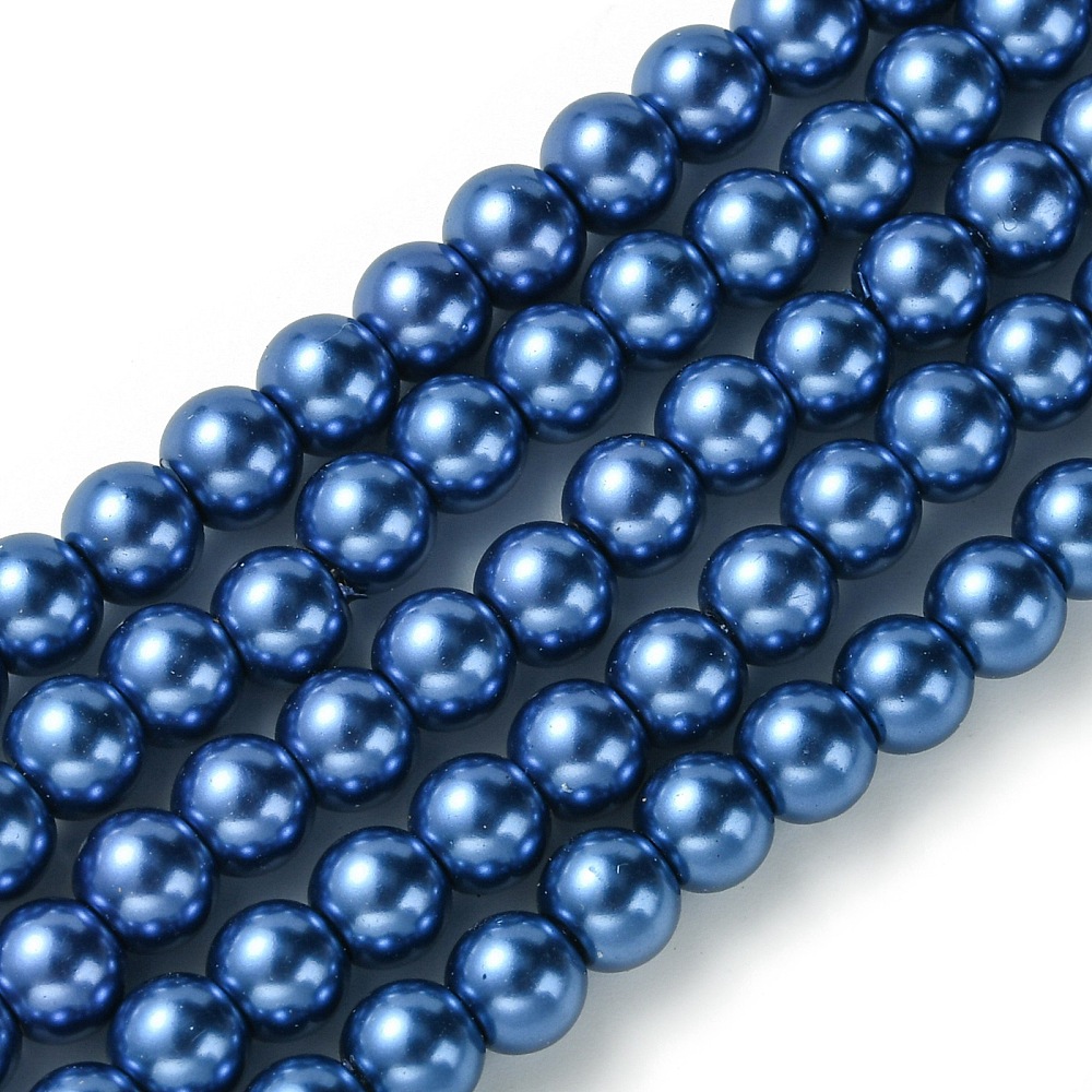 Eco-Friendly Dyed Glass Pearl Beads Strands Grade A Round Cotton Cord Threaded Medium Blue 6mm Hole: 1.2~1.5mm about 70pcs/strand 15.7 inch