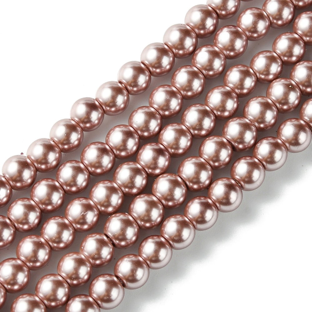 Eco-Friendly Dyed Glass Pearl Beads Strands Grade A Round Cotton Cord Threaded Rosy Brown 6mm Hole: 1.2~1.5mm about 70pcs/strand 15.7 inch