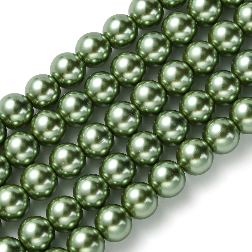 Eco-Friendly Dyed Glass Pearl Round Bead Strands Cotton Cord Threaded Dark Olive Green 8mm Hole: 0.7~1.1mm about 52pcs/strand 15 inch