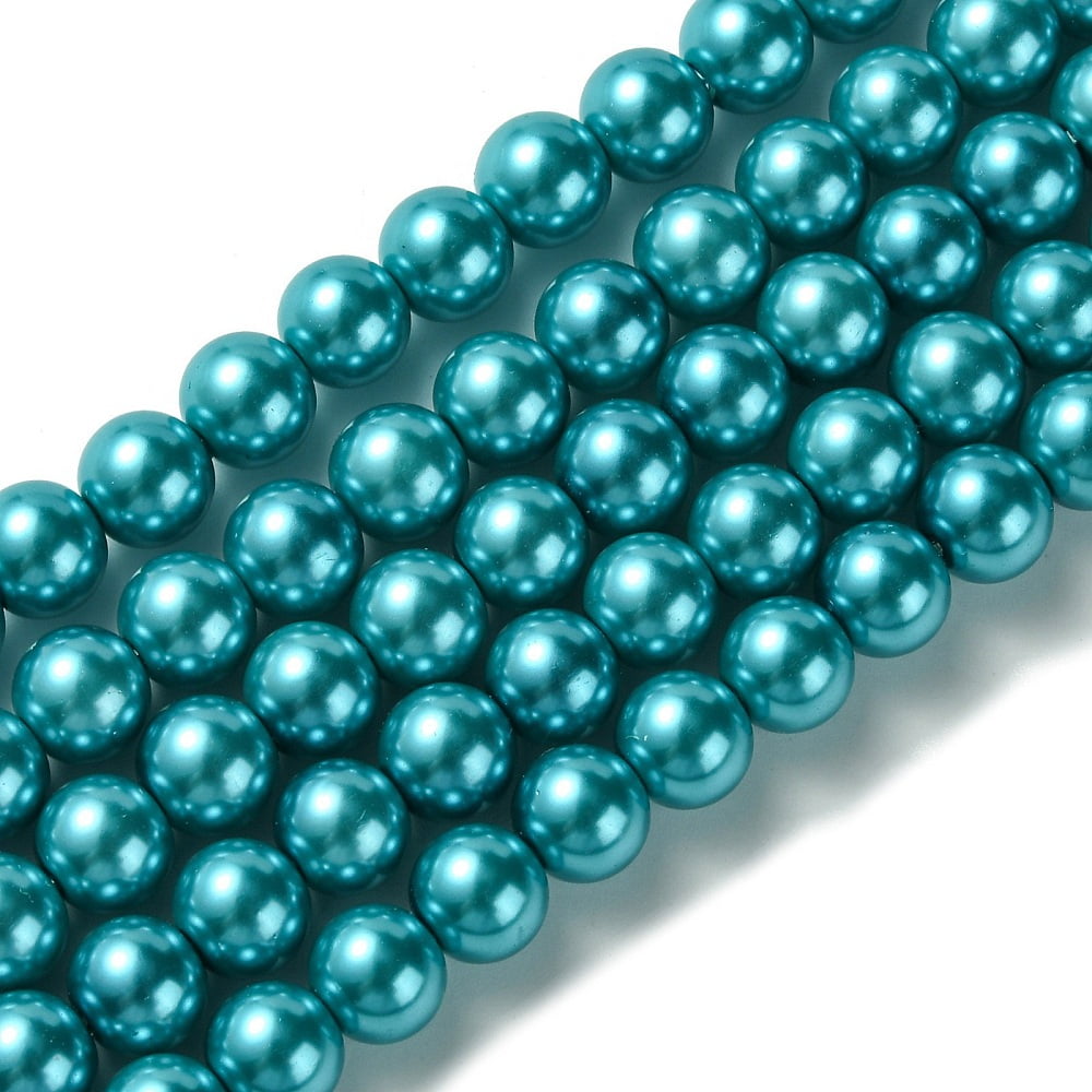 Eco-Friendly Dyed Glass Pearl Round Bead Strands Cotton Cord Threaded Deep Sky Blue 8mm Hole: 0.7~1.1mm about 52pcs/strand 15 inch