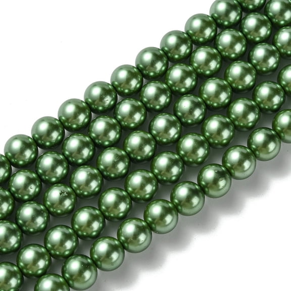 Eco-Friendly Dyed Glass Pearl Round Bead Strands Cotton Cord Threaded Green 8mm Hole: 0.7~1.1mm 52pcs/strand 15 inch