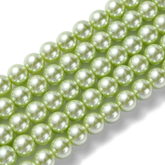 Eco-Friendly Dyed Glass Pearl Round Bead Strands Cotton Cord Threaded Green Yellow 8mm Hole: 0.7~1.1mm 52pcs/strand 15 inch