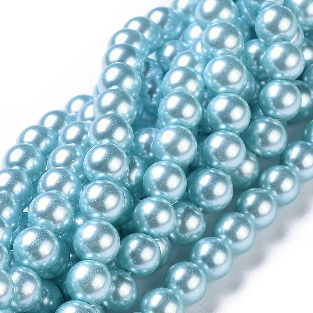Eco-Friendly Dyed Glass Pearl Round Beads Strands Grade A Cotton Cord Threaded Aqua 8mm Hole: 0.7~1.1mm about 52pcs/strand 15 inch