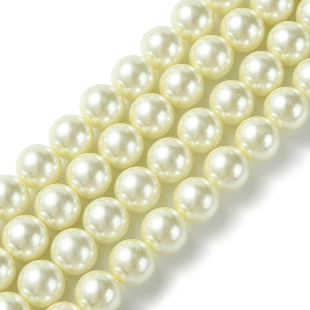 Eco-Friendly Dyed Glass Pearl Round Beads Strands Grade A Cotton Cord Threaded Beige 12mm Hole: 0.7~1.1mm about 34pcs/strand 15 inch