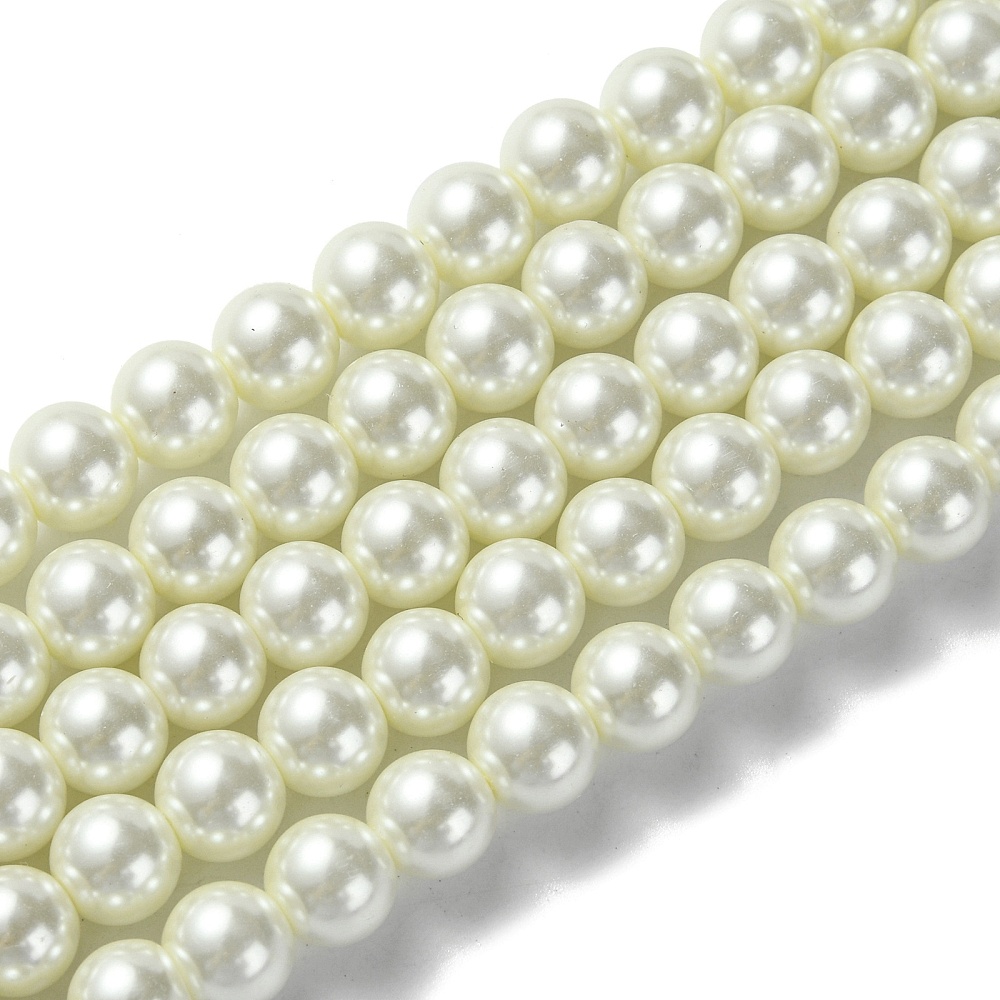 Eco-Friendly Dyed Glass Pearl Round Beads Strands Grade A Cotton Cord Threaded Beige 8mm Hole: 0.7~1.1mm about 52pcs/strand 15 inch