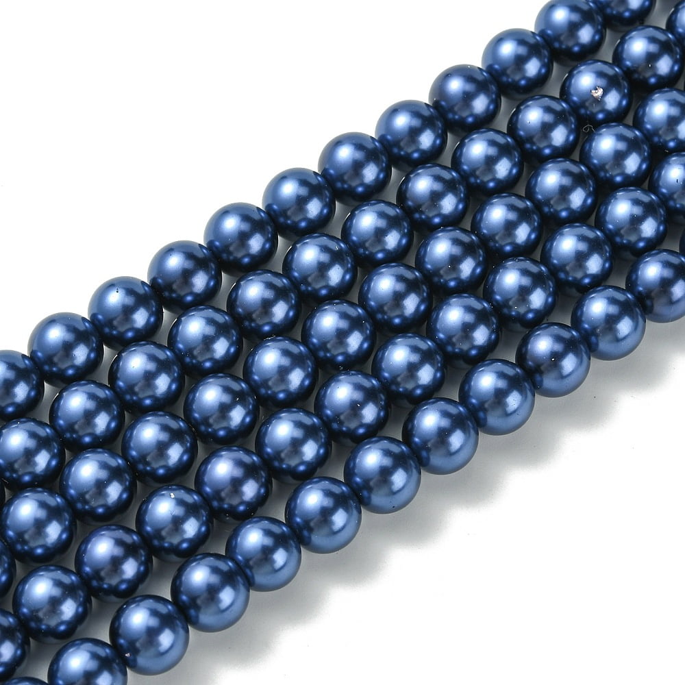 Eco-Friendly Glass Pearl Bead Strands Round Dyed Cotton Cord Threaded Midnight Blue 10mm Hole: 1.2~1.5mm about 42pcs/strand 15.7 inch