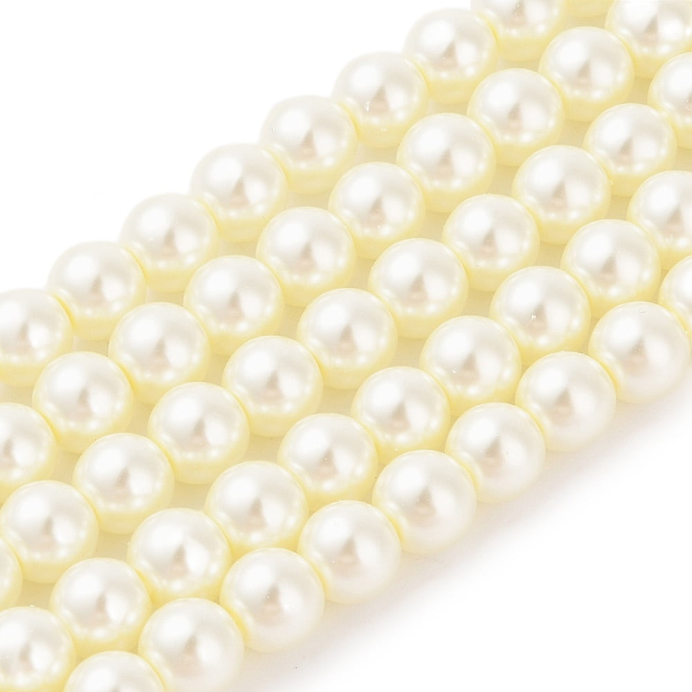 Eco-Friendly Glass Pearl Beads Pearlized Round Beige 8mm Hole: 1.2~1.5mm about 52pcs/Strand 16''(40.64cm)