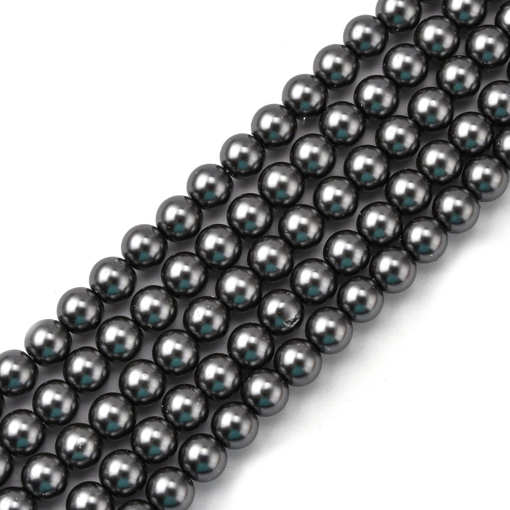 Eco-Friendly Glass Pearl Beads Pearlized Round Dark Gray 8mm Hole: 1.2~1.5mm 52pcs/Strand 16''(40.64cm)