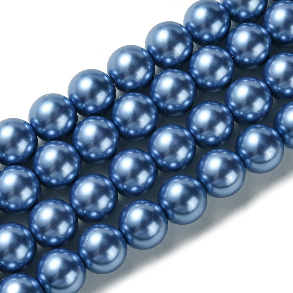 Eco-Friendly Glass Pearl Beads Strands Grade A Round Dyed Cotton Cord Threaded Cornflower Blue 14mm Hole: 1.2~1.5mm about 30pcs/strand 15.7 inch
