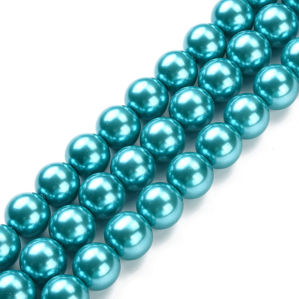 Eco-Friendly Glass Pearl Beads Strands Grade A Round Dyed Cotton Cord Threaded Deep Sky Blue 12mm Hole: 1.2~1.5mm 34pcs/strand 15.7 inch