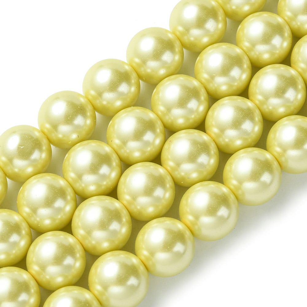 Eco-Friendly Glass Pearl Beads Strands Grade A Round Dyed Cotton Cord Threaded Pale Goldenrod 12mm Hole: 1.2~1.5mm 34pcs/strand 15.7 inch