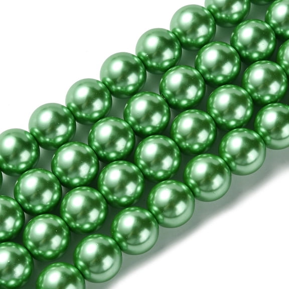 Eco-Friendly Glass Pearl Beads Strands Grade A Round Dyed Cotton Cord Threaded Spring Green 14mm Hole: 1.2~1.5mm about 30pcs/strand 15.7 inch