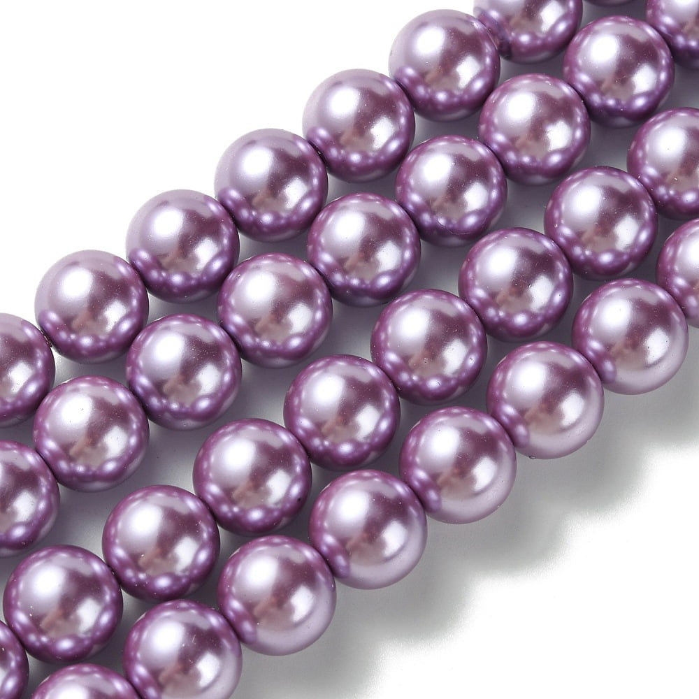 Eco-Friendly Glass Pearl Beads Strands Grade A Round Dyed Cotton Cord Threaded Violet 12mm Hole: 1.2~1.5mm about 34pcs/strand 15.7 inch