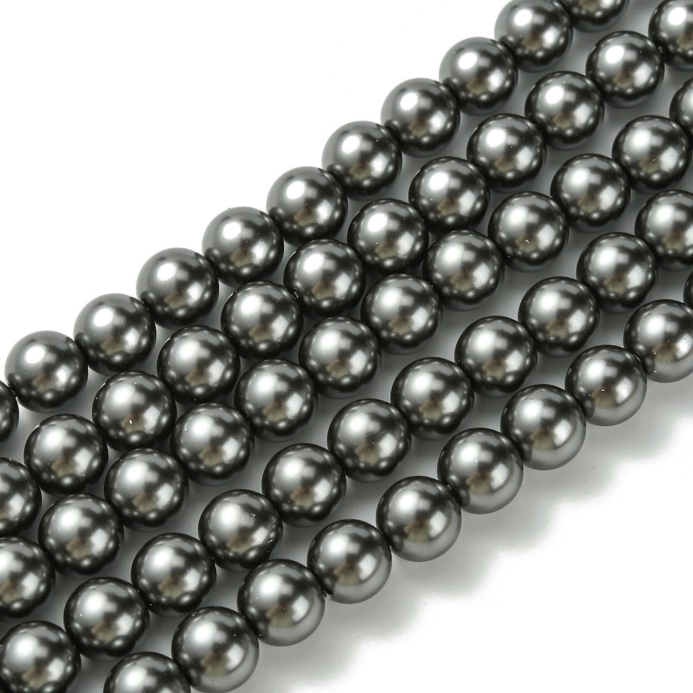 Eco-Friendly Grade A Glass Pearl Beads Pearlized Round Dark Gray 10mm Hole: 1.2~1.5mm 40pcs/Strand 16''(40.64cm)