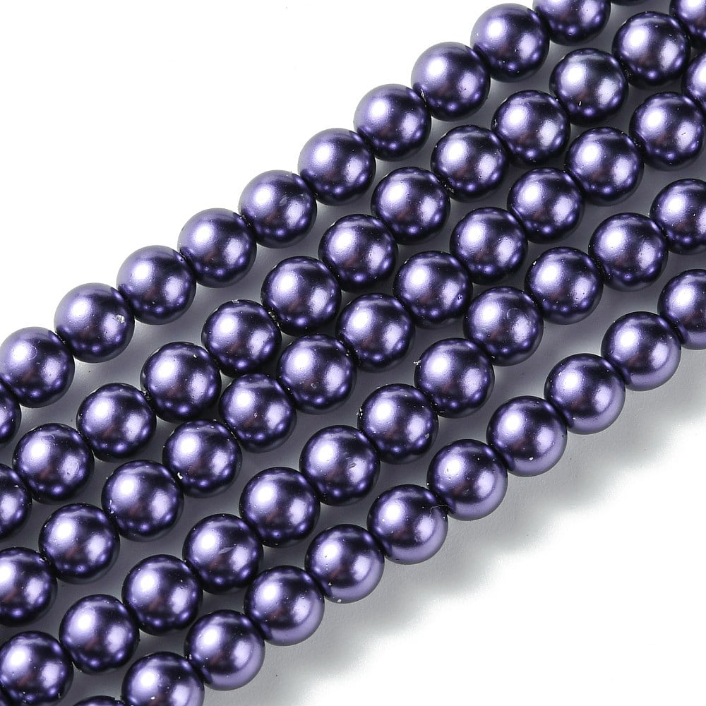 Eco-Friendly Grade A Glass Pearl Beads Pearlized Round Dark Slate Blue 6mm Hole: 1.2~1.5mm 68pcs/Strand 16''(40.64cm)