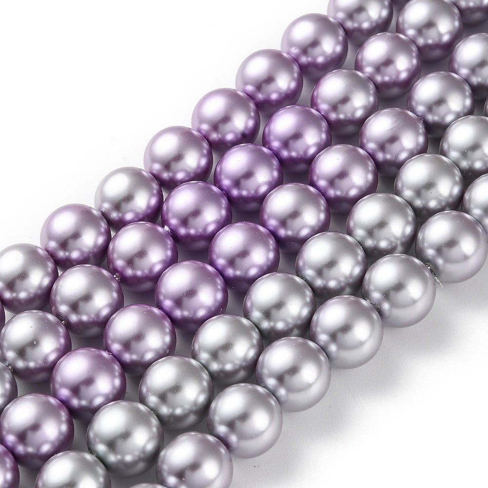 Eco-Friendly Grade A Glass Pearl Beads Pearlized Round Lilac 12mm Hole: 1.2mm about 35pcs/strand 15.94''(40.5cm)